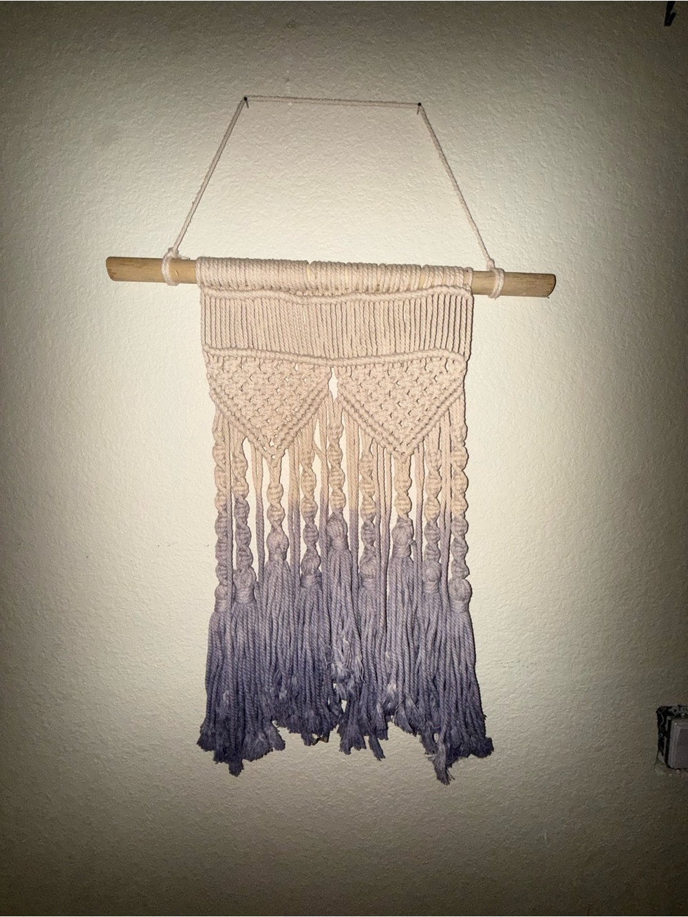 Boho Ombre Macramé Wall Hanging – Cream and Blue/Purple – 37” x 20”